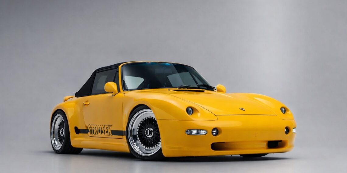1995 Porsche 911 Strosek Cabriolet in yellow shown from the front three-quarter angle