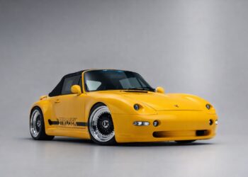 1995 Porsche 911 Strosek Cabriolet in yellow shown from the front three-quarter angle