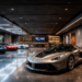 Luxury dream garage interior with exotic supercars, polished floors, ambient lighting, and private collector showroom design