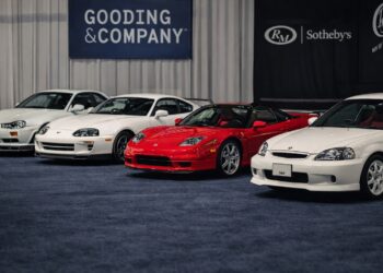 Lineup of iconic JDM legends collector cars including Nissan Skyline GT-R, Toyota Supra, Acura NSX, Mazda RX-7, and Honda Civic Type R at a premium auction display