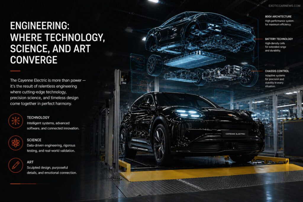 Porsche Cayenne Electric engineering showcase with 800-volt architecture and advanced battery and chassis systems
