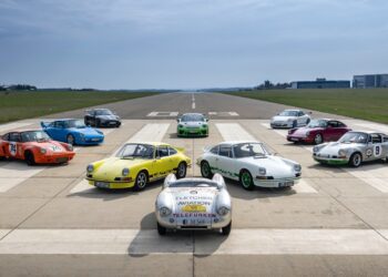 Porsche 911 RS heritage lineup at Porsche Parade 2026 showcasing classic and modern RS models
