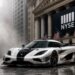 Koenigsegg hypercar in front of Wall Street inspired financial backdrop representing the company’s potential move toward public markets