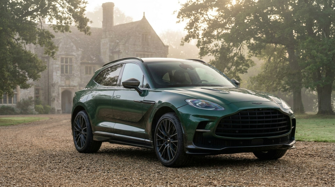 2026 Aston Martin DBX S in British racing green on a gravel estate driveway