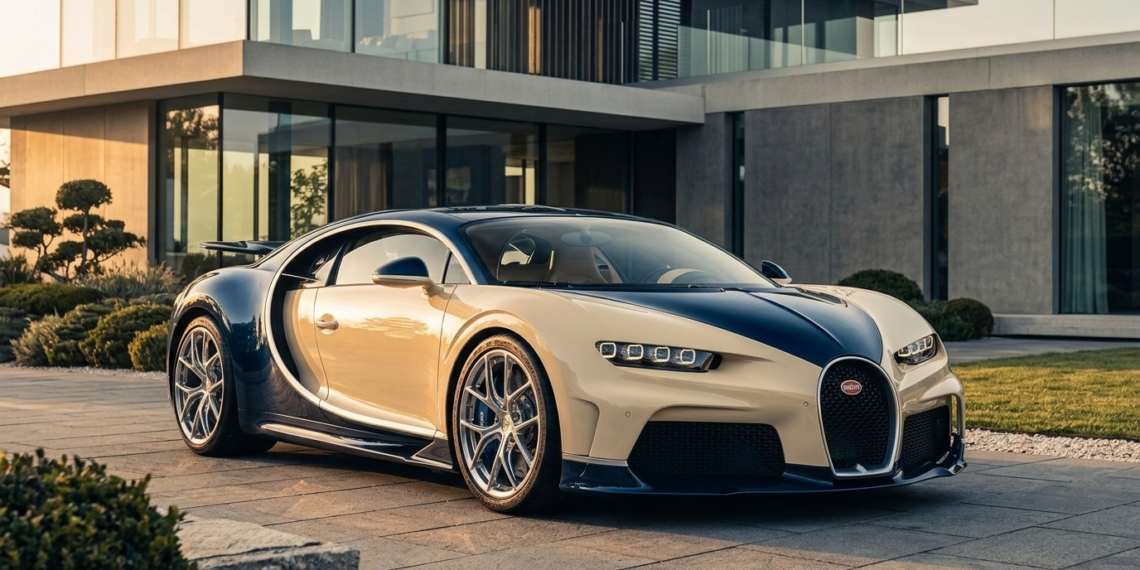 Bugatti Tourbillon parked at golden hour outside a modern villa