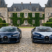 Bugatti Tourbillon and Bugatti Chiron parked side by side in a French chateau courtyard