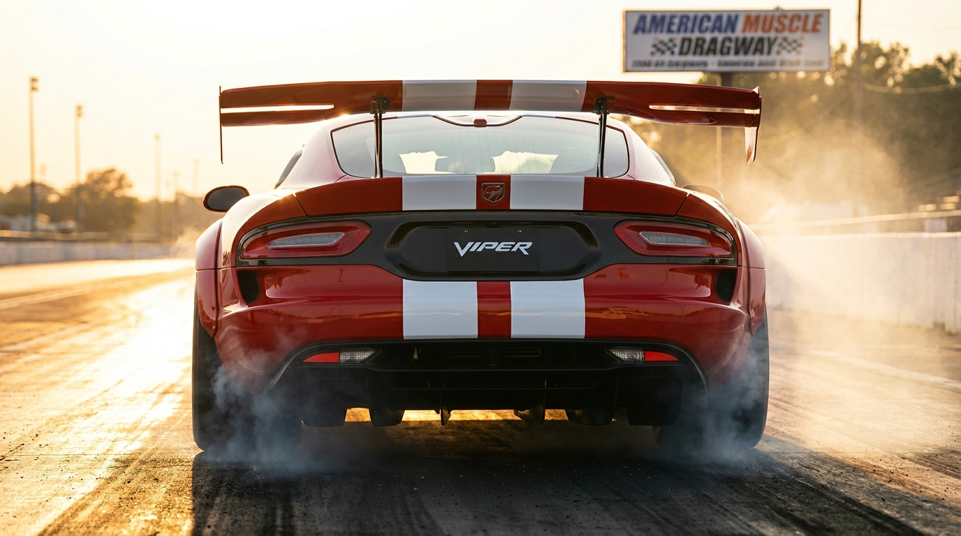 Dodge Viper GTS Gen V rear view on a drag strip with heat haze