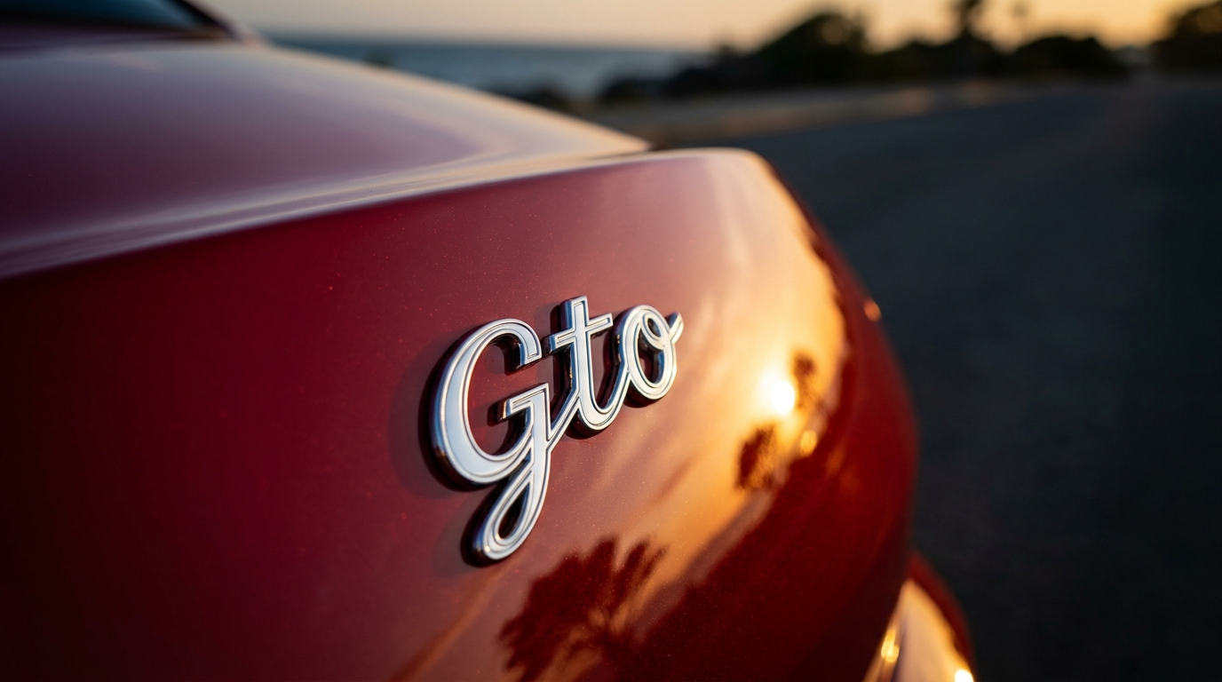 Ferrari GTO badge on a Rosso Corsa decklid
