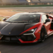 Lamborghini Revuelto SV speculative render, front three-quarter view on track with fixed rear wing and deep front splitter