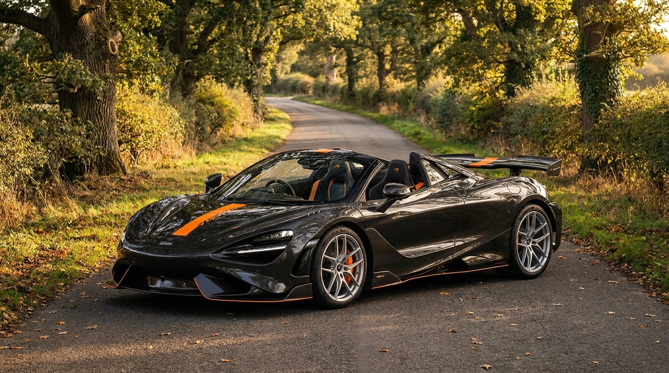 McLaren 788HS Spider with roof down showing raised rear wing and quad titanium exhaust
