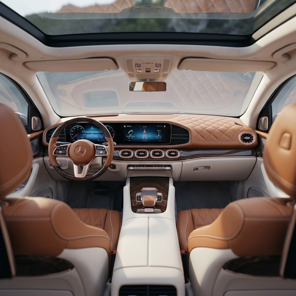 MBUX Superscreen with three displays and rose gold vents in the 2027 Mercedes-Maybach GLS 680 cabin