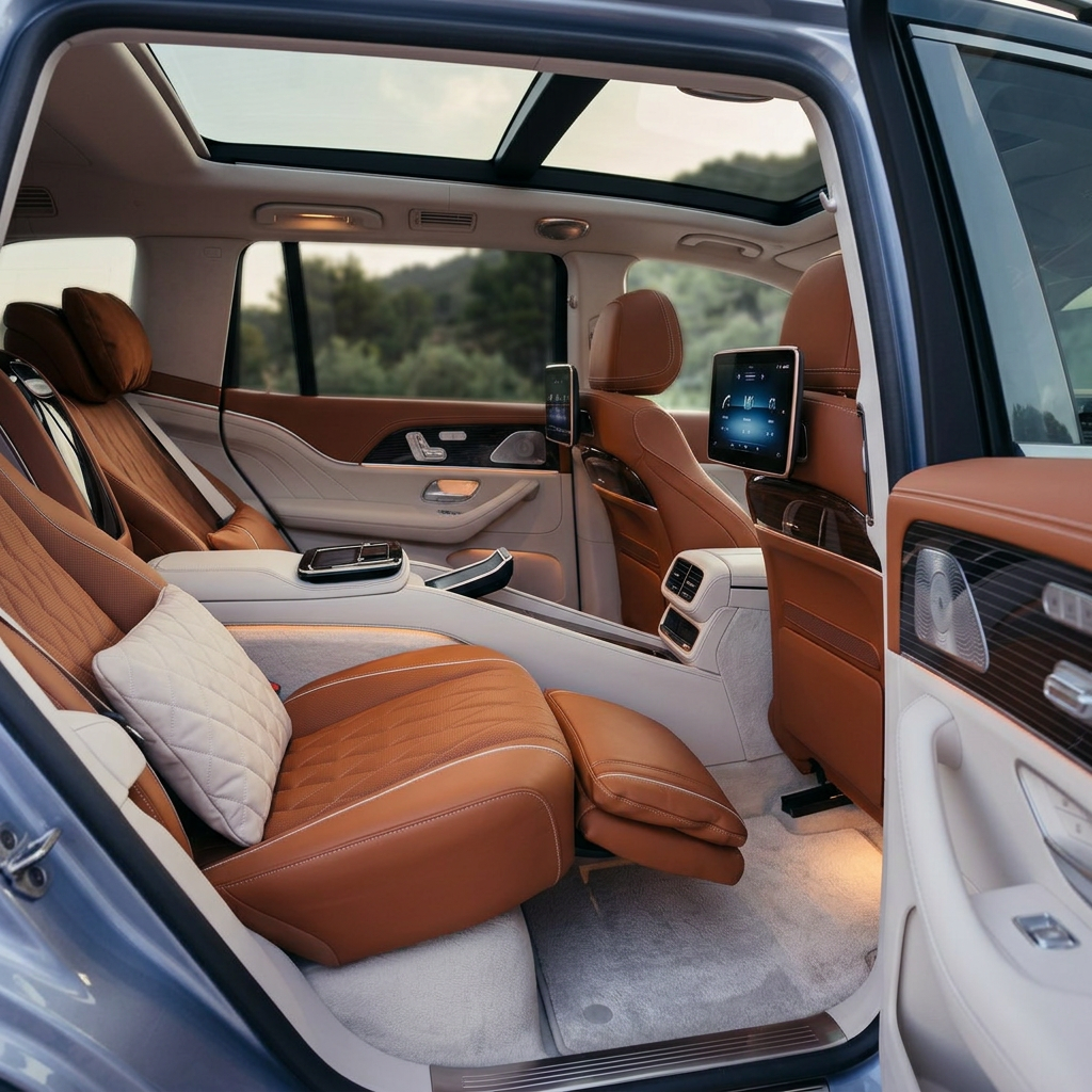 Rear executive seats and full-length center console in the 2027 Mercedes-Maybach GLS 680 cabin