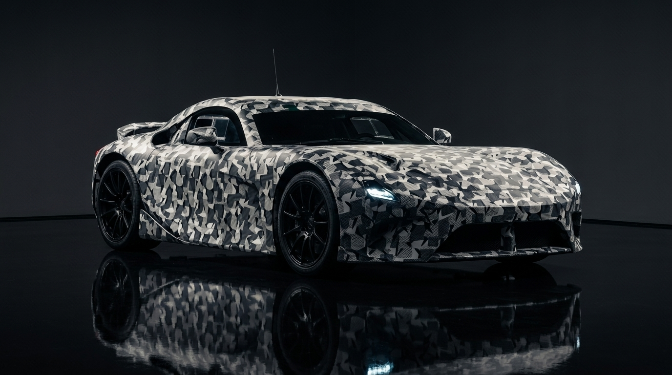 New Lexus LFA electric supercar front three-quarter view, studio illustration based on the official concept