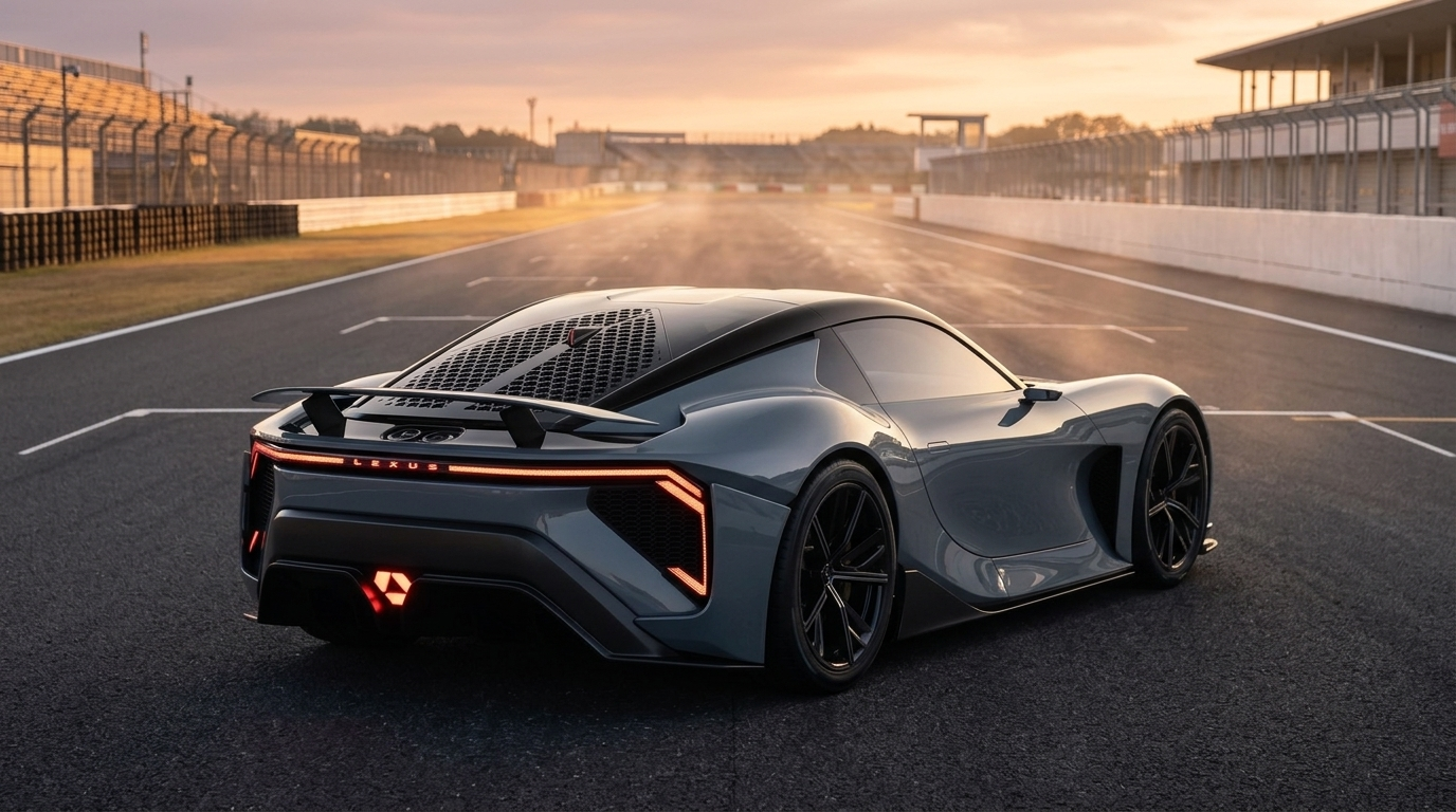 New Lexus LFA rear view with full-width light bar, illustration based on the official concept