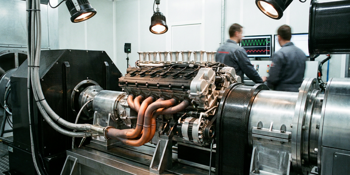 Nilu27 NILU 6.5-liter naturally aspirated V12 hypercar engine on a dynamometer during its first test run