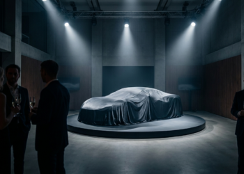 Covered hypercar at a private client unveiling event, illustrating why hypercars sell out before reveal