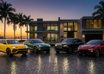 Urus vs DBX vs Cullinan vs Purosangue — 2026 super-SUV comparison lineup at dusk
