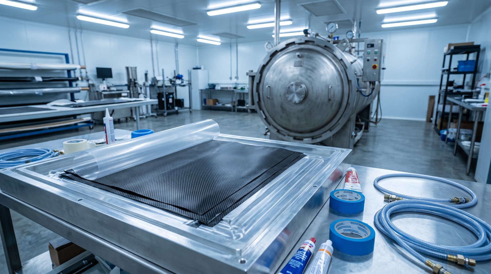 Carbon fibre prepreg layup in a composites clean room, the foundation of lightweight exotic car technology