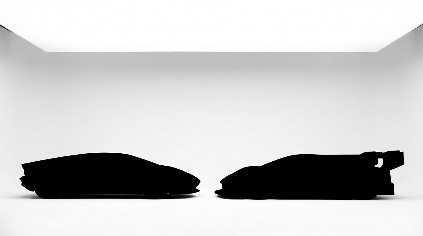 The difference between a supercar and a hypercar shown as two car silhouettes side by side