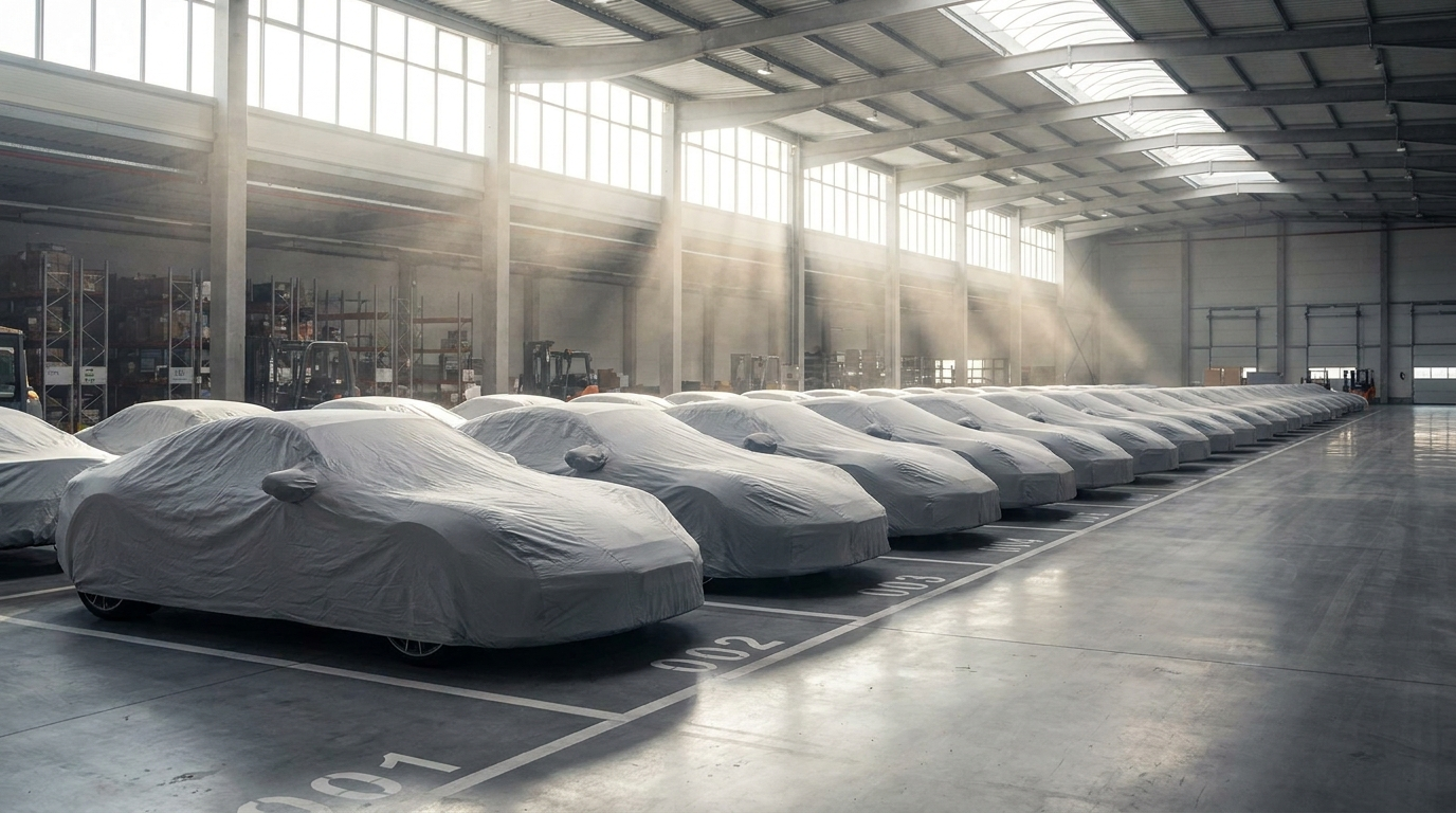 Hypercars delivering 2026 waiting under covers in a delivery hangar
