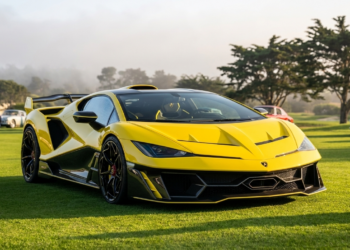 Lamborghini Fenomeno coupe in Giallo Crius at Monterey Car Week (editorial illustration)