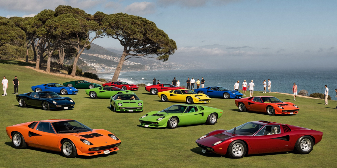Lamborghini Miura 60th Anniversary display of more than 40 Miuras on the 3rd fairway at the 75th Pebble Beach Concours d'Elegance