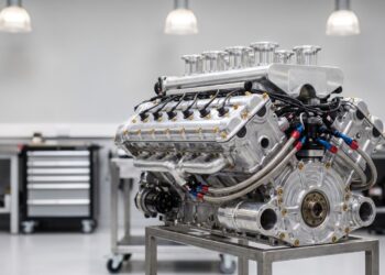 Naturally aspirated V12 on a build stand, illustrating the type of engine used in the Gordon Murray S1