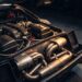 Twin-turbo V8 engine bay of a modern exotic supercar