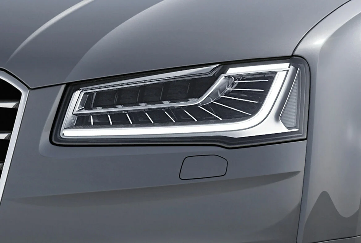 Close-up of an Audi A8 Matrix LED headlight