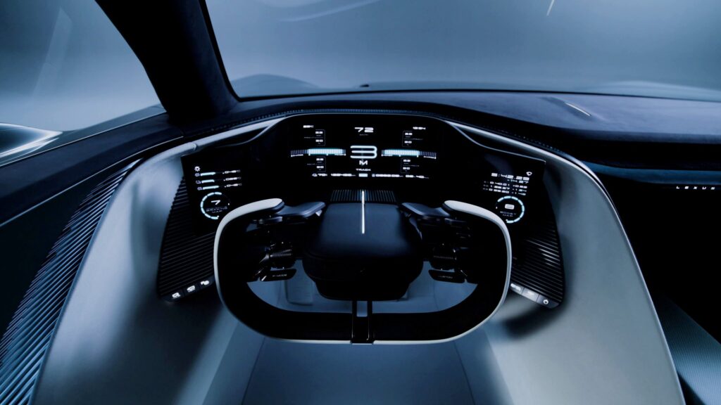 Lexus LFA Concept cockpit with yoke-style steering wheel and driver-focused controls