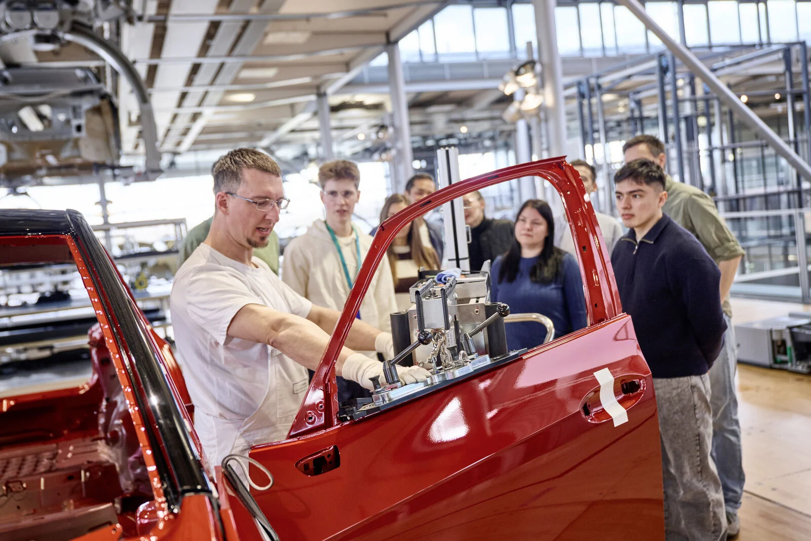 Workers inside Volkswagen's Transparent Factory in Dresden